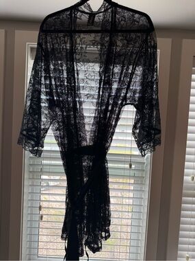 Sheer Black Lace Kimono Robe for Women